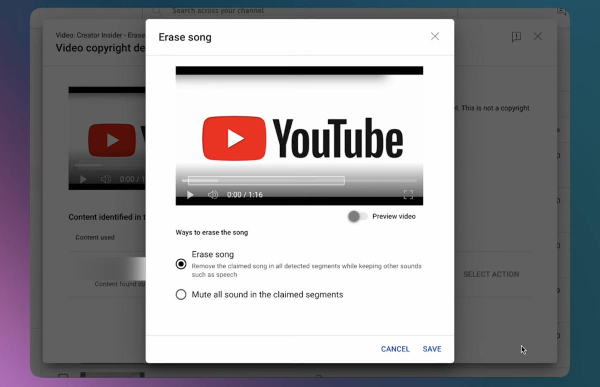 YouTube upgrades its ‘erase song’ tool to remove copyrighted music only